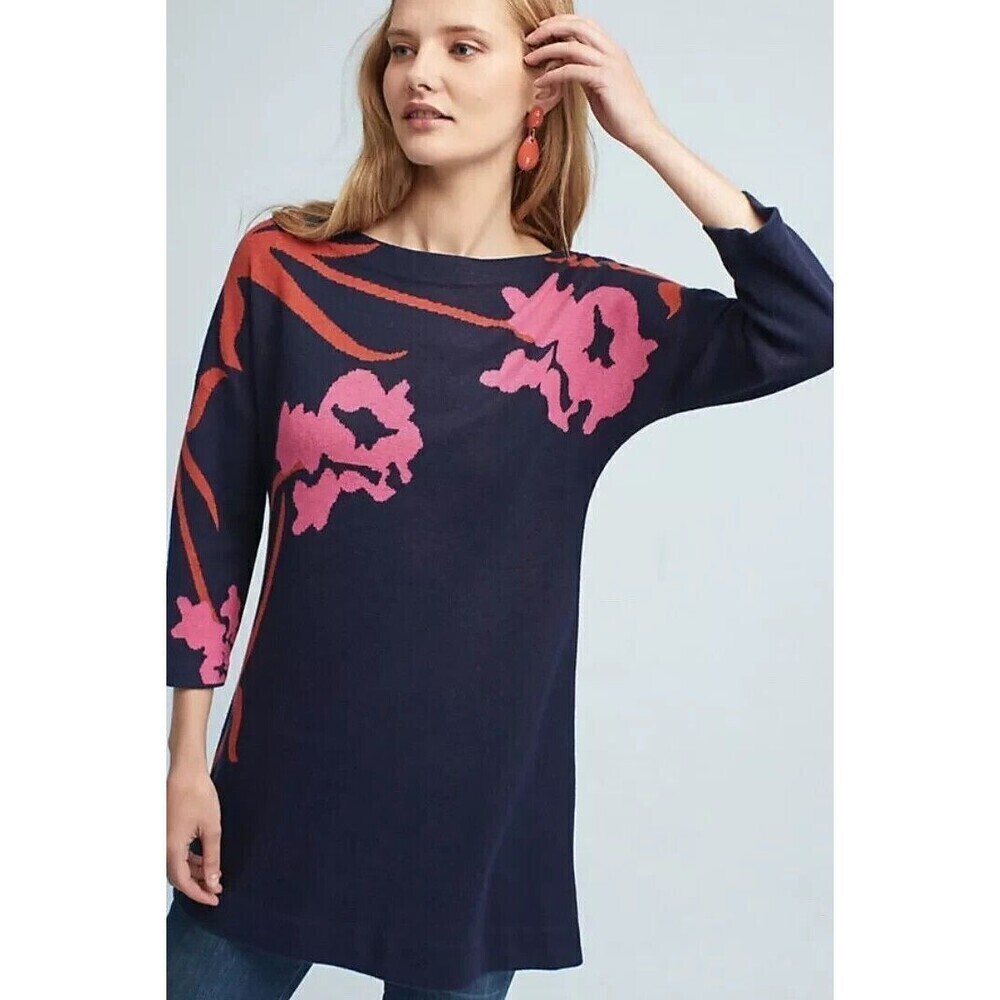 Field Flower Anthropologie Sweater Tunic Dress Small Megara Floral Twee Soft